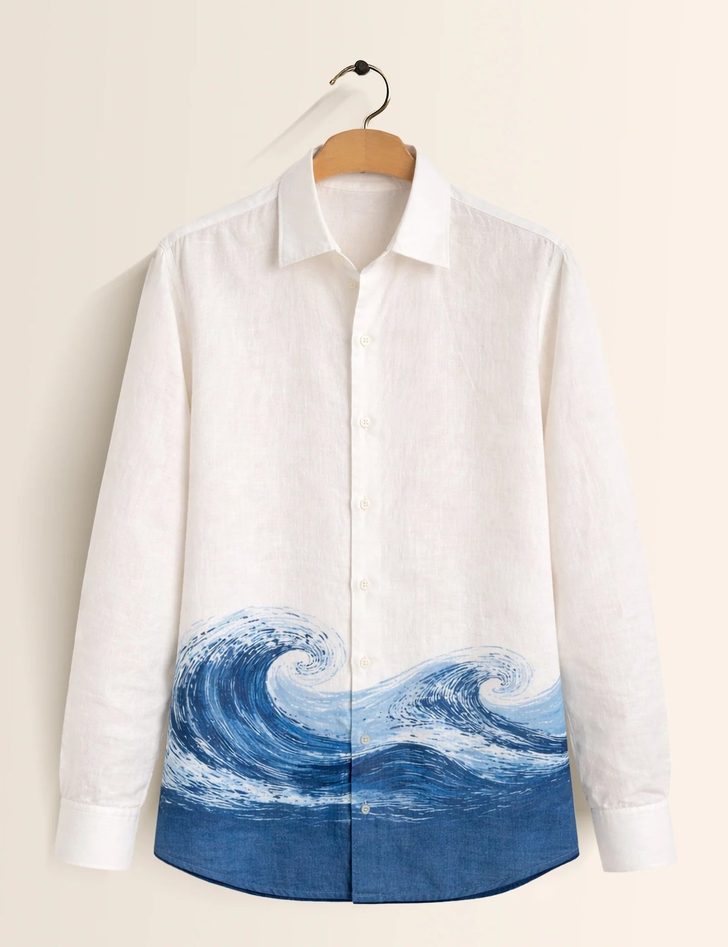 Lexifye Ocean Wave Printed Premium Linen Shirt for Men | Casual Beach Style Shirt